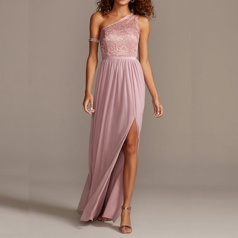 Davids Bridal Rose Gold one shoulder dress 6 & 8